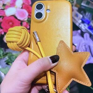 Yellow Leather Phone Case with Star Charm